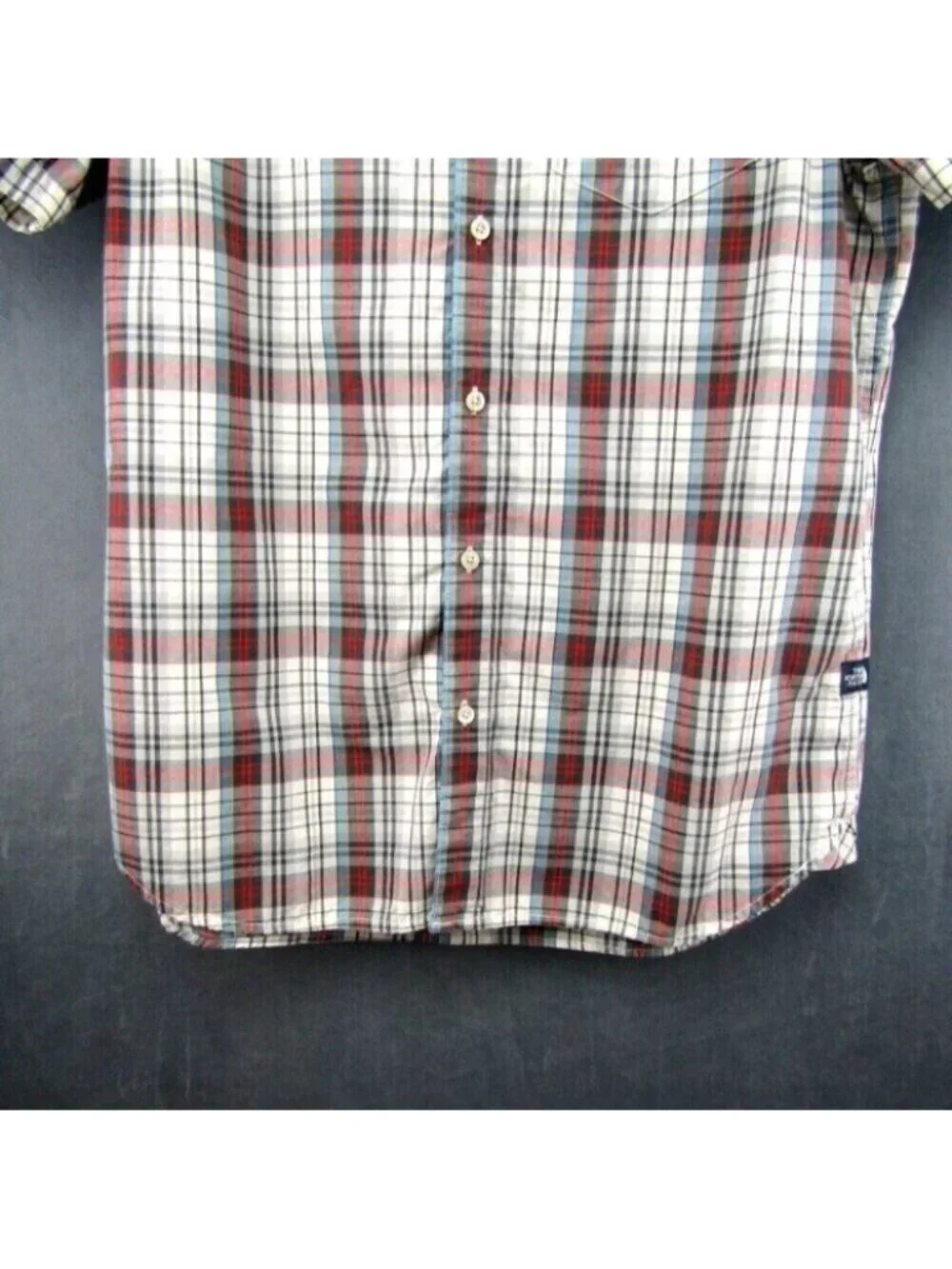 The North Face Red Blue Plaid Short Sleeve Button Up Shirt Mens Size L